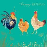 Cockerel and Hens Birthday Card By Sara Miller London